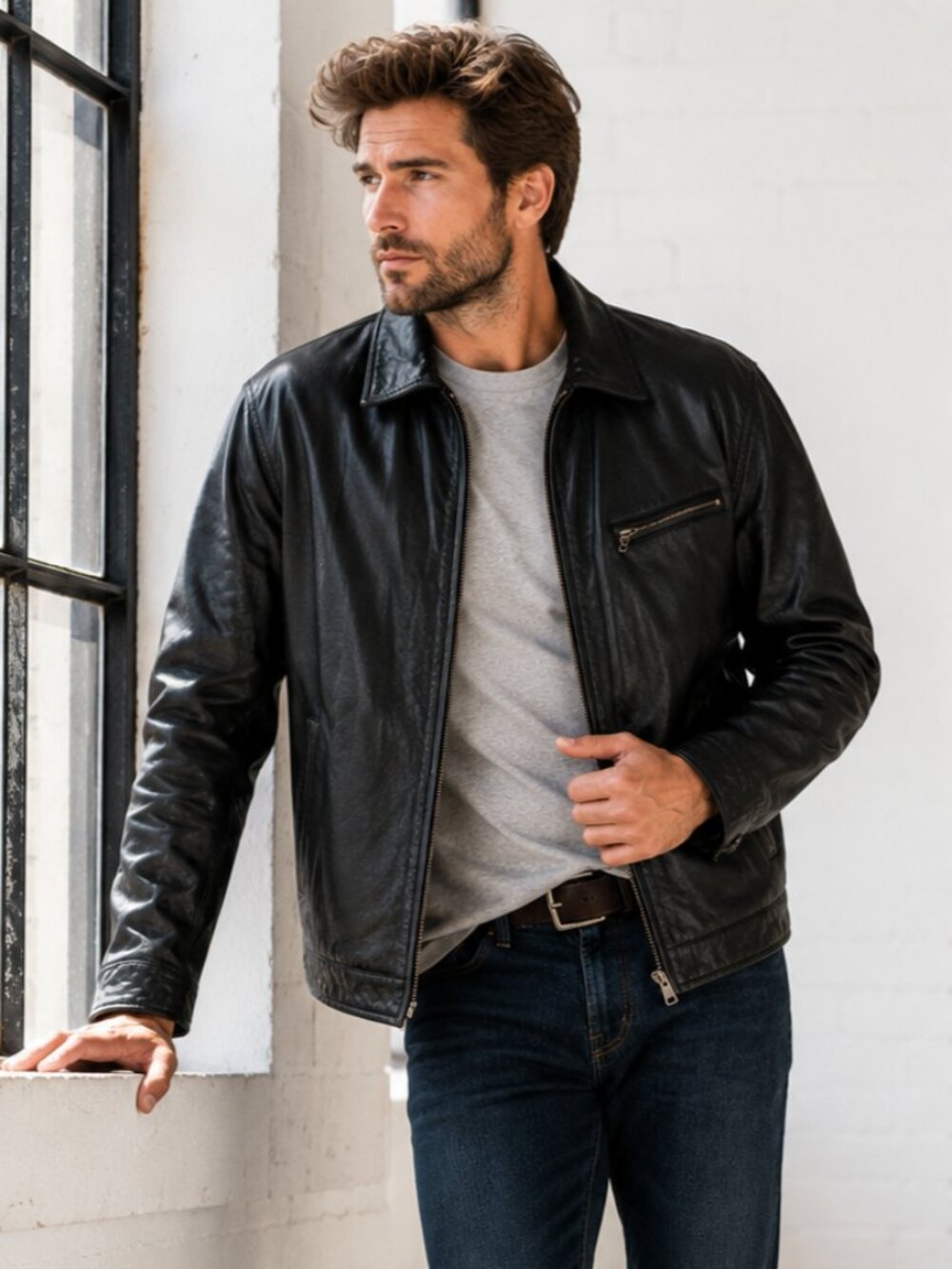 Columbia Leather Bomber Jacket Mens XL Black Full Zip Casual Moto Classic